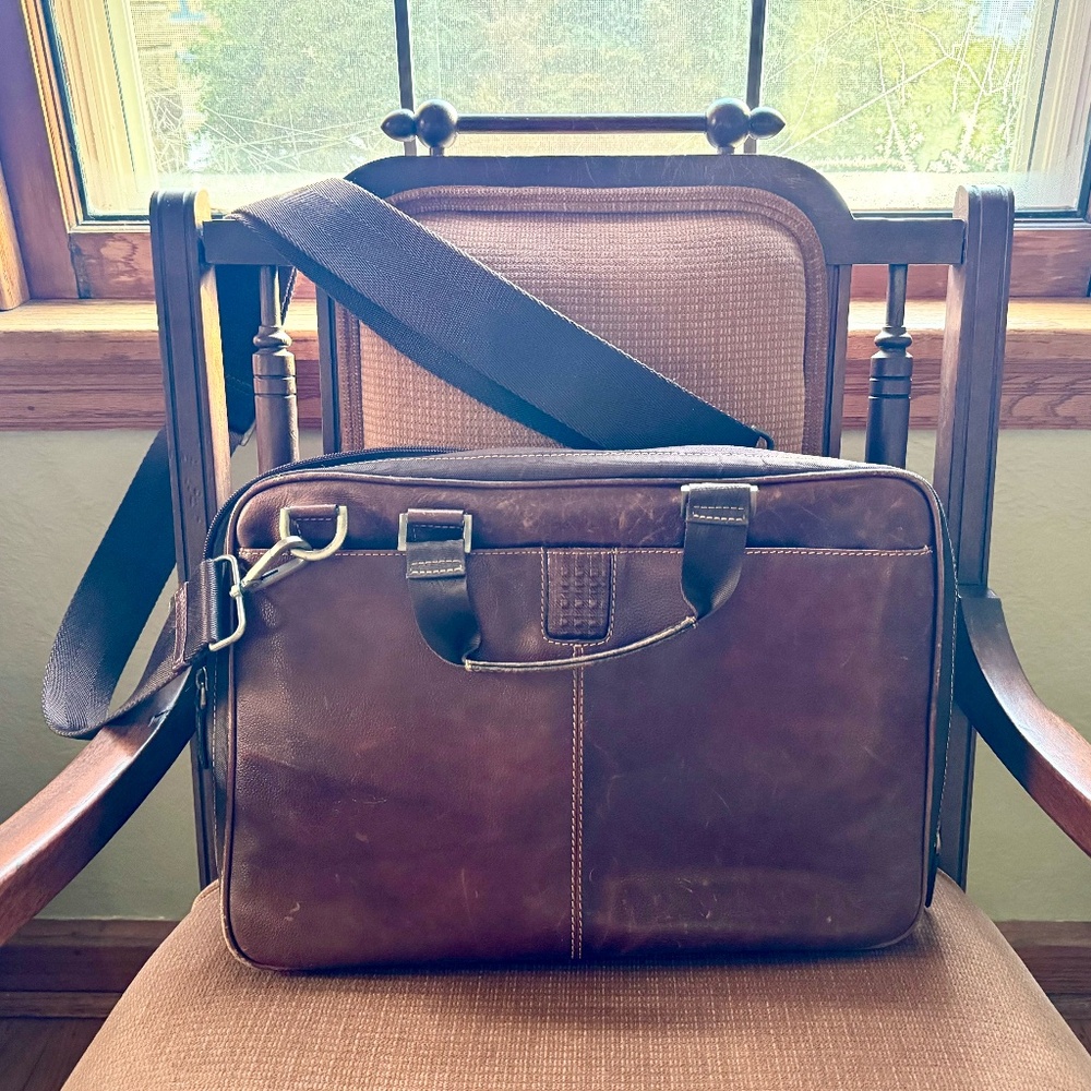 Boconi Slim Zipster Laptop Leather Briefcase in Brown